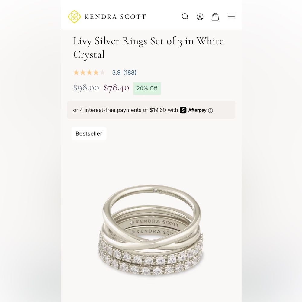 Kendra Scott Silver Crystal Ring Trio